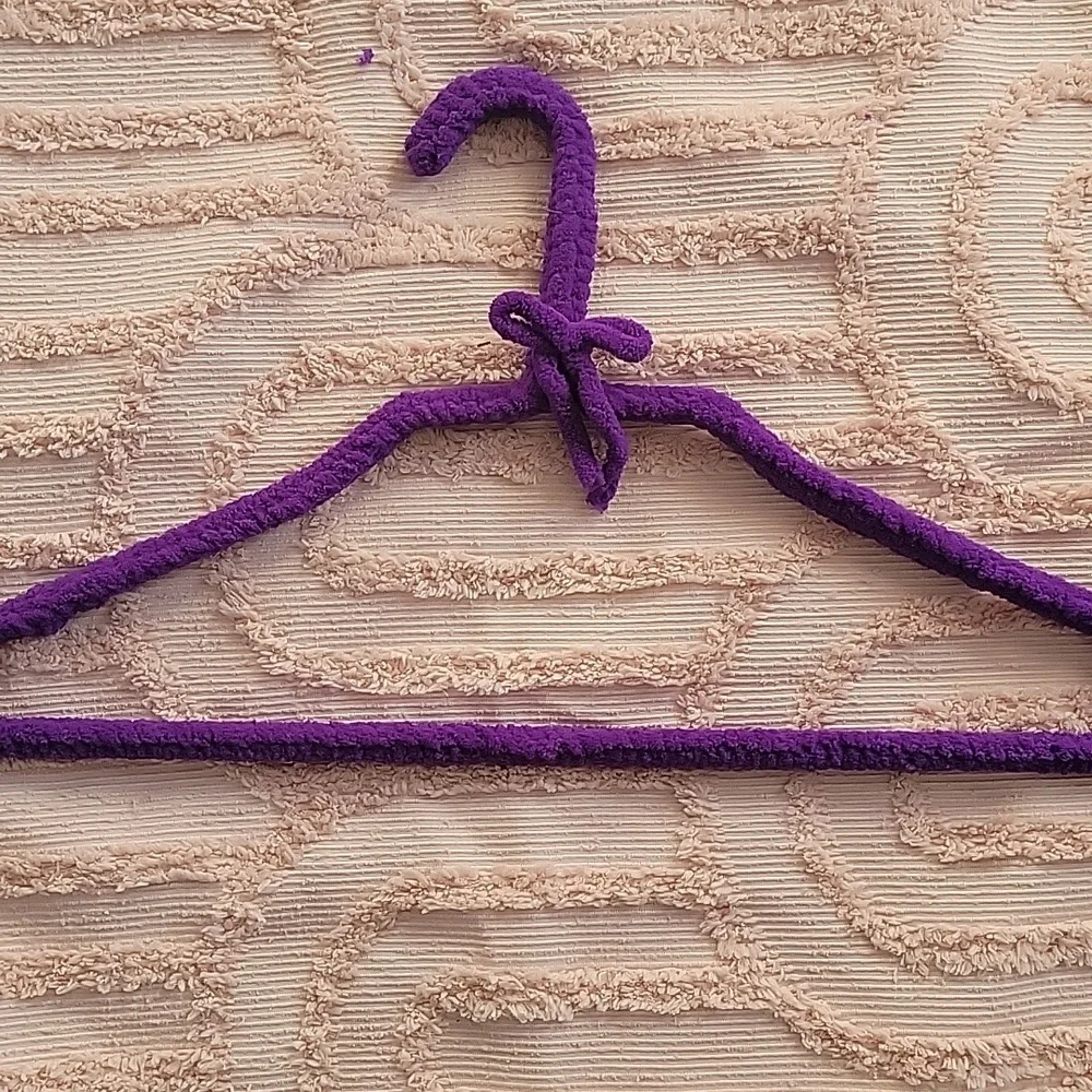 Handmade Hangers, set of five. Purple, new.